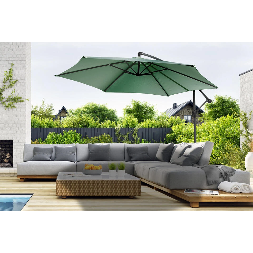 909 Outdoor Hangende Parasol Met Stalenframe In Donkergroen - Afbeelding 2