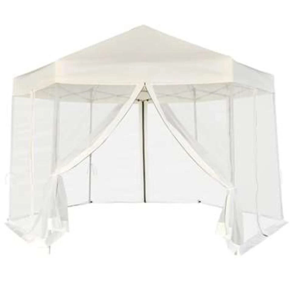 VidaXL Partytent Pop-up Zeshoekig Met 6 Zijwanden 3,6x3,1 M Crèmewit