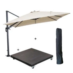 Garden Impressions Zweefparasol 3x3 M D. Grijs/ecru Met Voet En Hoes
