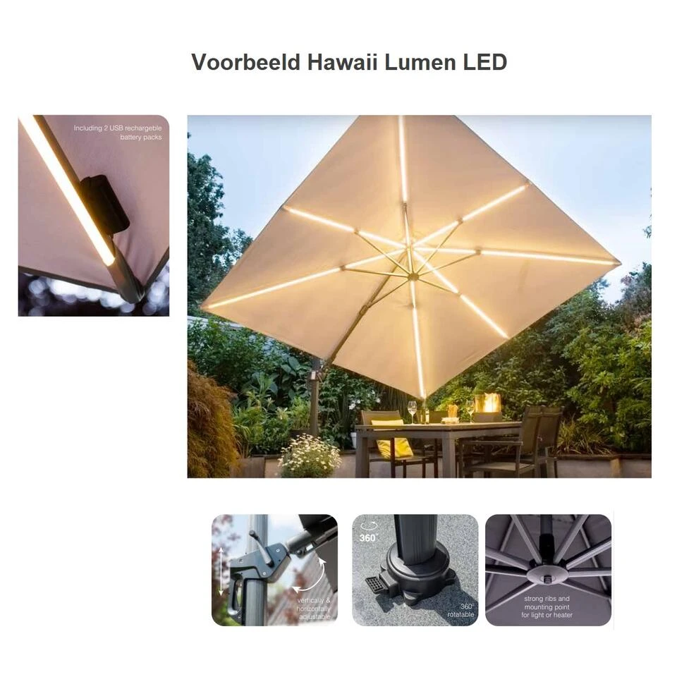 Garden Impressions Hawaii LED Parasol 300x300 -d. Grijs - L. Grijs - Afbeelding 2