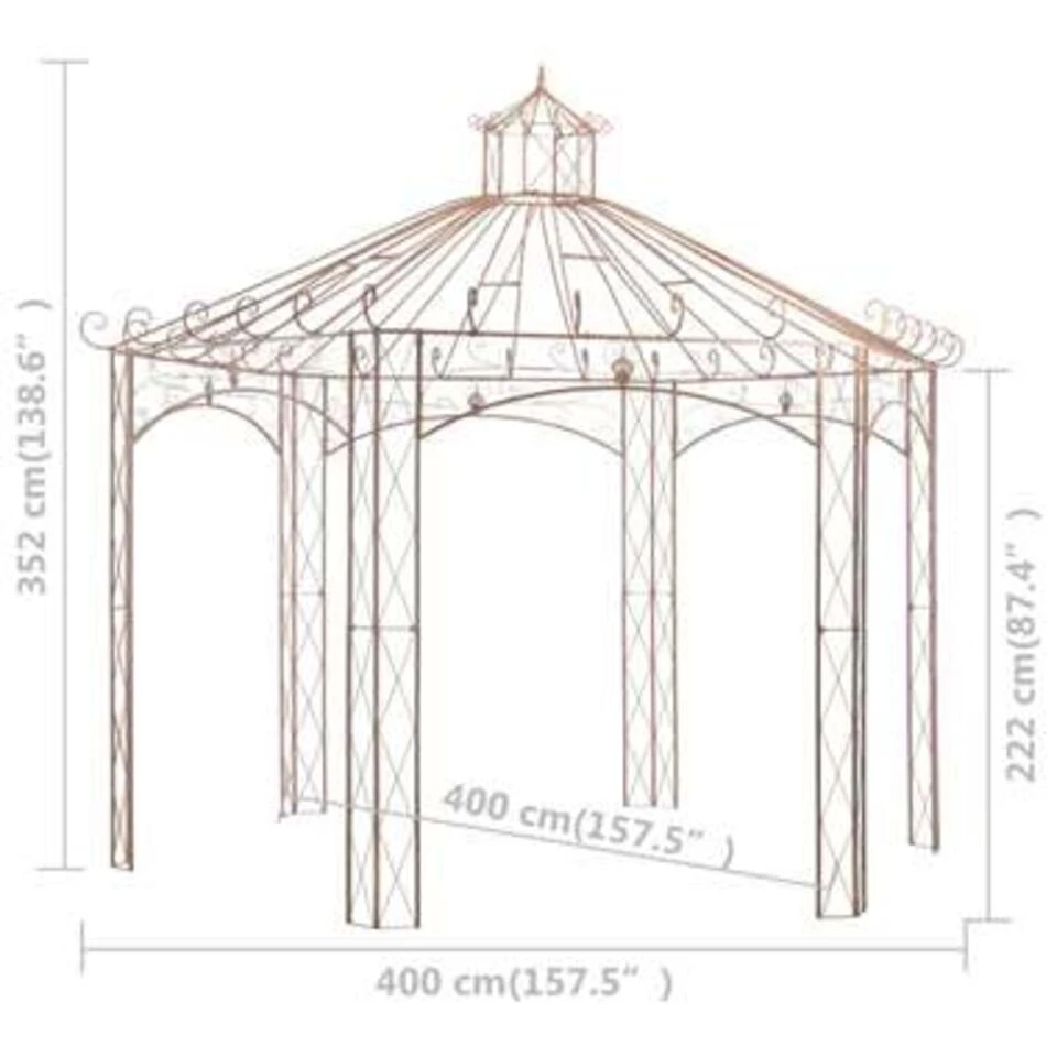 VidaXL Tuinpaviljoen 4 M Ijzer Antiekbruin - Afbeelding 4